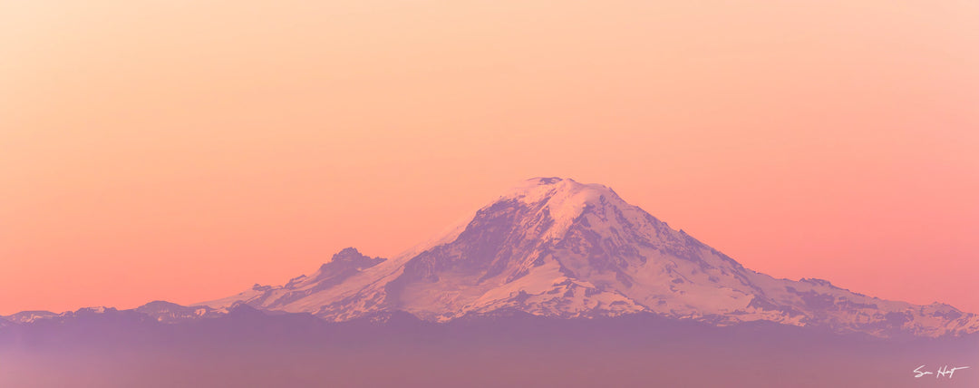 Mellow Mount Rainier Sunrise on Hazy Midsummer Morning