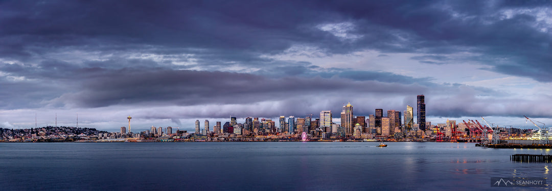 Seattle Skyline on a Cloudy Blue Evening